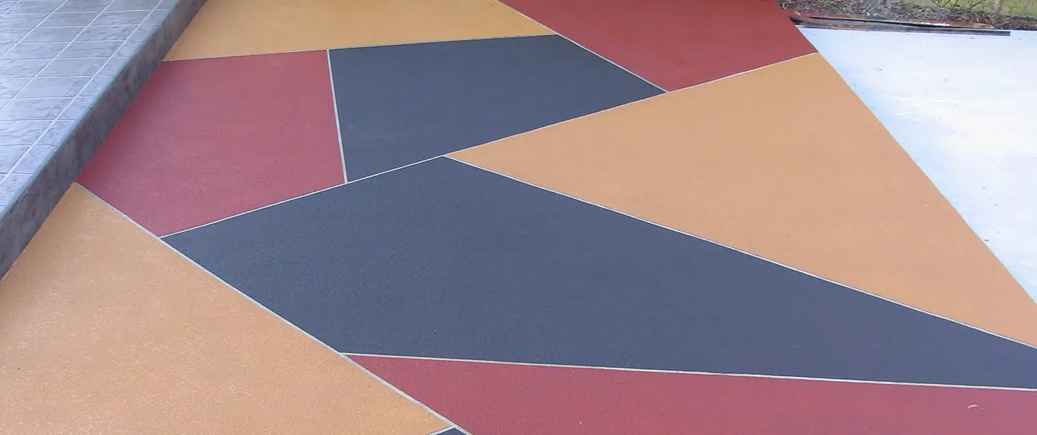 Decorative colour panels on an outdoor slab
